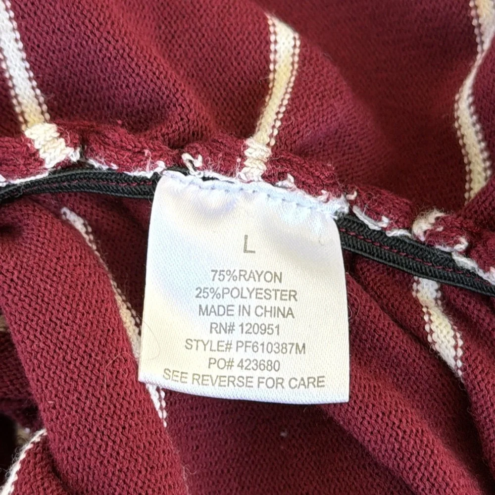 Pink Rose maroon white stripe cowl neck 3/4 sleeve long tunic sweater size large